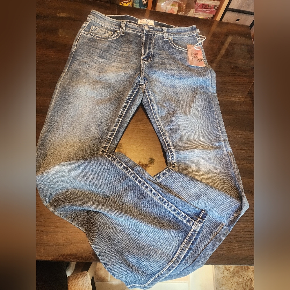 H&Y Premium Collection Blue Denim Rhinestone Jeans New With Tags Size 13/14